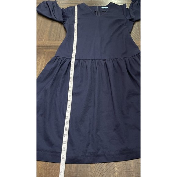 J. McLaughlin Navy Blue Cotton Sateen 3/4 Sleeve Drop Waist Dara Midi Dress XS - Picture 7 of 10